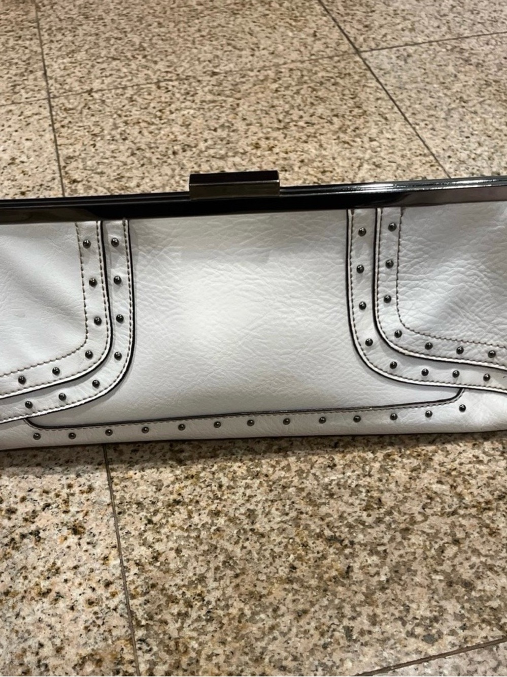 Nine West White Studded Leather Wristlet Clutch